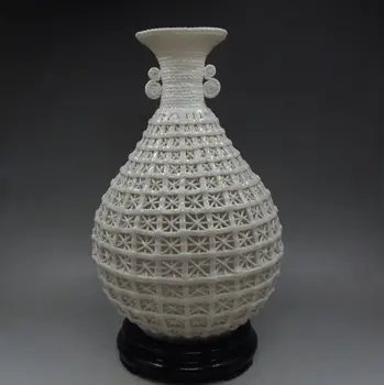 10.24 colių / Rytietiški antikvariniai ranka raižyti hollow-out iš porceliano vaza