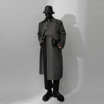 2022 m. žiemos aukštos prasme, vilnoniai paltai, vyriški palikti du dizaino prasme korėjos versija ilgos tranšėjos paltai