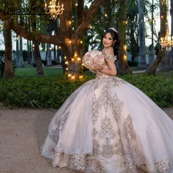 2022 Meksikos Quinceanera Suknelės su 3D Gėlių Aplikacijos Vestidos XV Años Saldus 16 Lankas chalatas de soirée