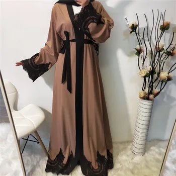 Abaja Moterų Musulmonų Ramadano Nėrinių Suknelė Big Swing Ilgas Apdaras Femme Musulmane Jilbab Caftan Marocain Hijab Abayat Islamo Apranga