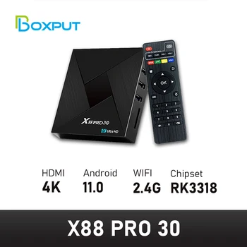 Android TV Box X88 Pro 30 4GB 32GB RockChip RK3318 4K Vaizdo Media Player Balso Asistentas 