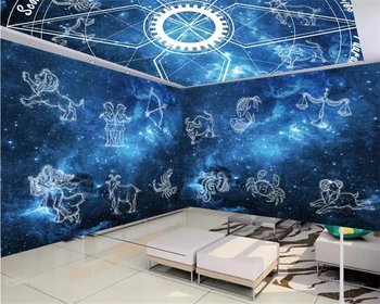 Beibehang Pasirinktinį fono paveikslėlį nuotrauka žvaigždėtą dangų 12 žvaigždynas visatos tema vaikų kambarį, pilną namo sienos freskos 3d tapetai