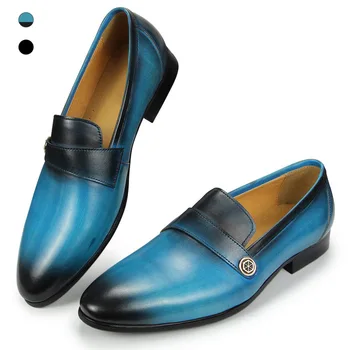 Blue gradient Bateliai Vyrai Patvarus guminis padas Šalies Stiliaus Metalo Sagtis Atvykimo Atsitiktinis batų odos vienas žingsnis Mokasīni, Klasikinis