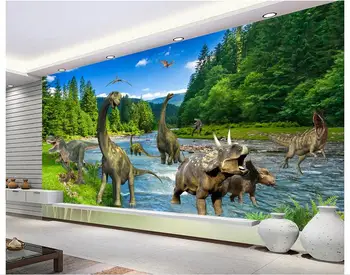 Custom foto tapetai 3 d Animacinių filmų freskomis TV nustatymas sienos per laiką ir erdvę dinozaurai grožio freskos namų puošybai