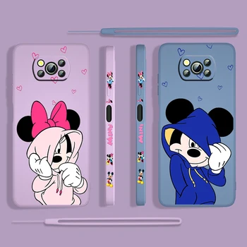 Disney Mickey Minnie Animaciją Xiaomi POCO X3 NFC F3 GT M4 M3 M2 Pro C3 X2 Ultra 11 Silikono Skysčio Kairėje Virvę, Telefono dėklas Funda
