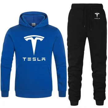 Hoodies už Tesla Logotipu Unisex Palaidinukė Mados Vyrų Hoodie Hip-Hop Harajuku Atsitiktinis Vilnos Hoodies Kelnės Kostiumas 2vnt X
