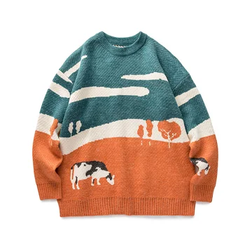 Jaunimo Vyrų Karvė Moutain Spausdinti Žiemos Megztiniai Megztinis už Mens Negabaritinių Hoodies korėjos Mados Džemperis Moterims Vintage Drabužių