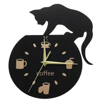 Laikrodis Sieninis Katė Laikrodžiai Coffeeclimbingcartoon Kabo Dekoro, Virtuvės Dekoro Išjungti Taurės Dekoratyvinis Šiuolaikinės Tiksi Silent Gerti
