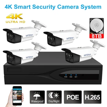 MTStar 4K PoE IP Kameros, Apsaugos Sistemos (4pcs 8MP PoE IP Camera + 1pcs 4K Veido Aptikimo PoE NVR) Vaizdo Stebėjimo Sistemos Komplektas