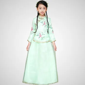Naujas Atvykimo Vaikų Kinijos Tradicinių Kostiumų Viršuje+sijonas 2 Vnt Mergina Kinijos Senovės Kostiumas Vaikams Hanfu Vestuvių Drabužių 18
