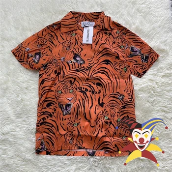 Oranžinis Tigras WACKO MARIA Marškinėliai Vyrams, Moterims, 1:1, Geriausias Kokybe Tiger Stripes Havajų marškinėliai Kvėpuojantis Viršuje Tees