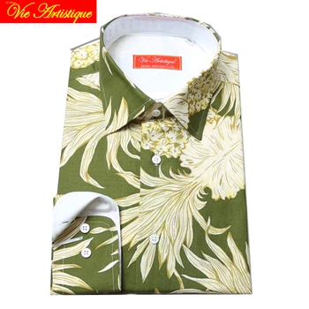 pasirinktinis pritaikyti pagaminti vyriški marškinėliai pagal užsakymą verslo oficialią vestuvių gaminiai pagal užsakymą, palaidinė medvilnės armijos žalioji spausdinti ananasų gėlių