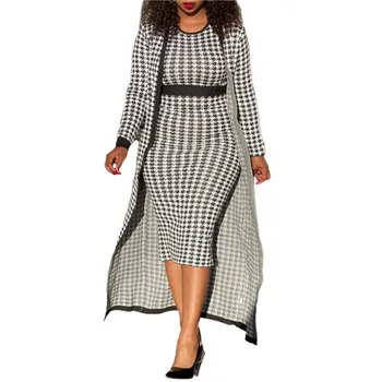 Ponios Kostiumas 2023 Pavasarį Nauja Suknelė Tiktų Afrikos Seksualus Moterų Black Išspausdintas Ilgas Rankovėmis Megztinis Kailis Pieštuku Suknelė Dviejų dalių Kostiumas