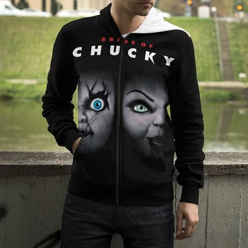 Siaubo Filmas Chucky Zip Hoodies Vyrai Moterys 3D Atspausdintas Gobtuvu Palaidinės Mados Atsitiktinis Goth Kietas Streetwear Kailio Drabužiai
