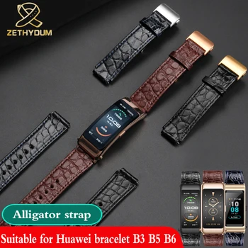 Smart watchband viršutinis sluoksnis Krokodilo odos Huawei B3, B5, B6 serijos smart 15mm 16mm odinis dirželis vyriški ir moteriški aksesuarai