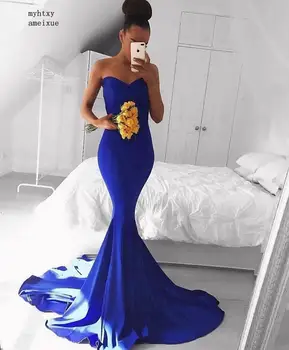 Spalvingas Royal Blue Vakaro Suknelės Brangioji Iškirpte Mermaid Stiliaus Oficialų Šalis Suknelės Ilgai Vakare Chalatai Valymo Traukinio 2020 M.