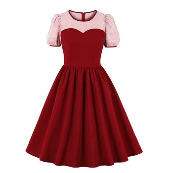 Vasaros Elegantiškas Ponios suknelės moterims trumpomis rankovėmis Akies Raudona Šalis Linijos Atsitiktinis Derliaus Vestido de festa suknelė