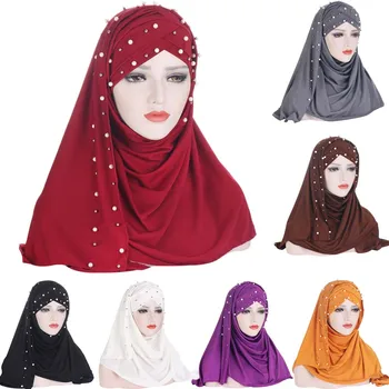 Vienas Gabalas Amira Musulmonų Moterys Hijab Turbaną Karoliukai Galvos Skara Wrap Skara Islamo Skarelė Traukti Nešioti Kaklaskarės, Galvos Apdangalai