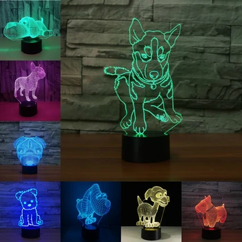 Visų Rūšių Šunų 3D LED Lempos Naktį Šviesa, su 7 Spalvų Keitimas Akrilo Stereo Iliuzija Stalo Lempa 5V USB Naujovė Dovanos Dropship