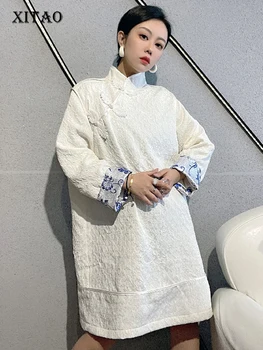 XITAO Kietas Vieną Krūtinėmis Suknelė Moteris Kinų Stiliaus 2022 M. Žiemos Nauja Asmenybė Mados Prarasti Visą Rankovėmis Suknelė SMH1335