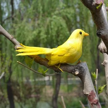 15cm geltoną plunksnų paukštis ,plastiko putų &plunksnos, mažų paukščių Rankų darbo meno modelio žaislas,atraminiai,dekoravimo, dovanų w5524