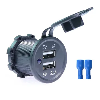 1pc Modifikuotų automobilinis USB įkroviklis 5V3.1A su mėlyna LED šviesos vandeniui ir dulkėms 5V1A+5V2.1A mėlyna