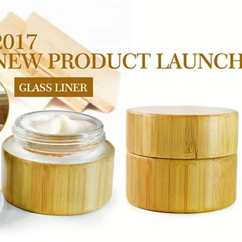 5g 15g 50g 30g 100g mini išgalvotas tuščias kosmetikos bambuko medinės pakuotės grietinėlės indelį su stiklo innder