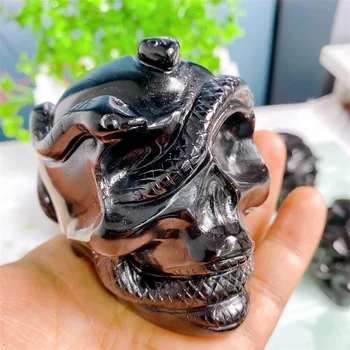 9.2 cm Gamtos Obsidianas Kristalų Gyvatė Kaukoles Drožyba Feng Shui Ornamentu Gydymo Kristalų Reiki Statulėlės Dvasinio Wicca Dovana 1pcs
