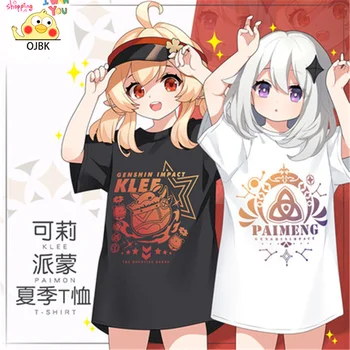 Anime žaidimas Genshin Poveikio COSPLAY T-Shirt KLEE / PAIMON Temą Vasaros Apvalios Kaklo trumpomis Rankovėmis, Medvilnės Medžiagos,Sandėlyje