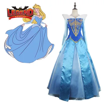 Aurora Mėlyna Satino suknelė kamuolys suknelė Suknelė Cosplay Kostiumų Moterų Helovyno Karnavalas Kostiumas Šalis