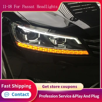 Automobilių Žibintai Passat B7 2011-2018 JAV Versija LED Auto priešakinių Šviesų Atnaujinti Bicofal Objektyvas Dinamiškas posūkio Žibintas Priedai