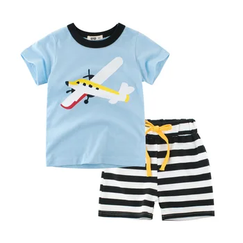 Berniukams trumpomis rankovėmis t marškinėliai medvilnės kūdikių drabužiai nustatyti Sporto animacinių filmų tshirts + kelnės Bamblys Drabužių mergaičių vasaros kelnės vaikams