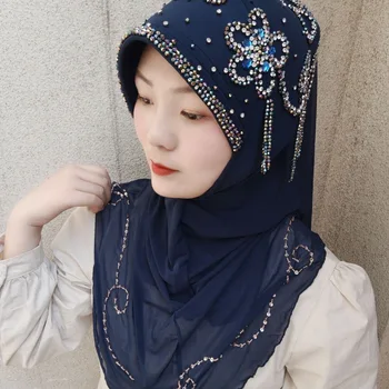 Blizgučiai Deimantų Vestuvių Nuotakos Musulmonų Ledi Boutique Hijab Kepurės