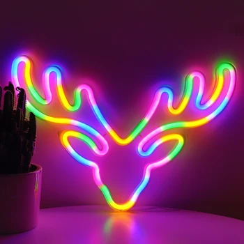 Didmeninė Spalvinga Briedžio Galva, LED Neon Vestuvių, Gimtadienio Namų Dekoro Atmosfera Žibintai Vaikų Miegamasis Naktį Lempos Kalėdų Dovanos