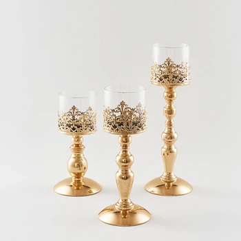 Elegantiškas Aukso Metaliniai Žvakių Laikikliai, Stiklo Žvakidė Stalo Žvakė Stovi Vestuvių Dekoro Šviestuvai Rekvizitai Namų Votive Laikikliai