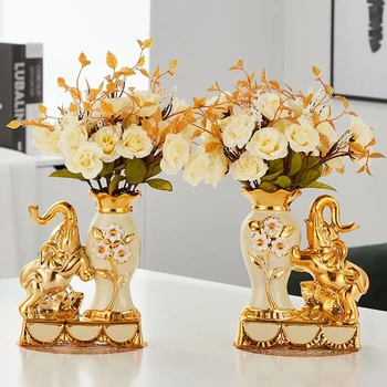 Europos Stiliaus Keramikos Auksinė Vaza Susitarimą, Valgomojo Stalas, Namų Dekoravimo Reikmenys Kūrybos Golden Elephant Vazos