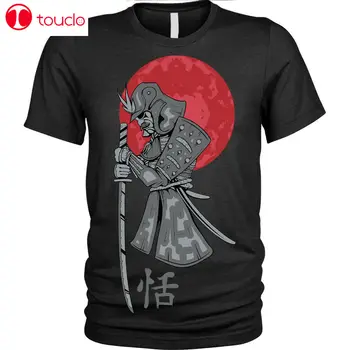 Japonų Samurajus T-Shirt Raudonas Mėnulis Ronin Kariai Unisex Mens Unisex Moterys Vyrai Tee Marškinėliai