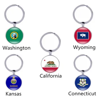 JAV Žemėlapio Valstybės Vėliavos Nauja Vėliava Vašingtone, Vajomingo valstijos, California, Kansas, Konektikuto Vėliavos Keychain Moterų Priedai