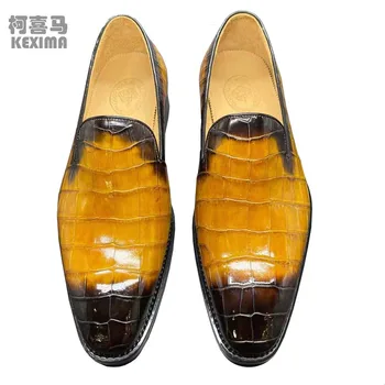 KEXIMA chue naują atvykimo vyrų laisvalaikio bateliai geltona vyrų krokodilo odos batai vyrų krokodilo batų spalvos teptuku