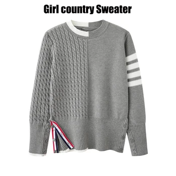 Mados storas megztinis moterų rudenį ir žiemą, purus megzti dugno marškinėliai tb kolegija stiliaus nereguliarus vidinis viršų