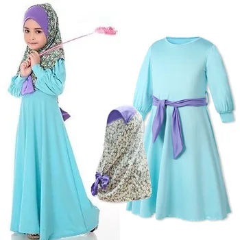 Mergaičių Europos ir Amerikos pavasarį ir rudenį ilgomis rankovėmis Musulmonų suknelė + gėlių bžūp trijų dalių vaikų suknelė