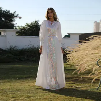 Musulmonų Suknelė Moterų Apdaras Femme Musulmane 2022 Naujas Elegantiškas Nėrinių Balta Musulmonų Mados Blizgančiais Artimųjų Rytų Abayas Moterims