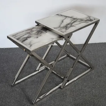 Nauja stiliaus nerūdijančio plieno aukso kavos lentelė kambarį balto marmuro staliukas 3 nustatykite, baldų projektavimas, skirtas parduoti