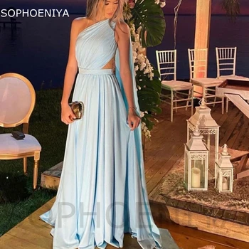 Naujas Atvykimo Šifono Vieną Petį Dangus Mėlynas Vakaro suknelės 2023 Pigūs Vakare chalatai Vestidos de fiesta Dubajus Šalis suknelė