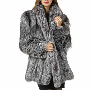 Naujas imitavo fox fur coat moterų vidutinio ilgio sujungimas viršuje kailio moterų vidutinio ilgio