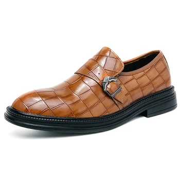 Naujas Vyrų Mados Odos Vienuolis Shoes Mens Verslo Suknelė Pažymėjo Tne Britų Slip-On Oficialų Atsitiktinis Loafer Batai su Sagtimi