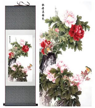 Paukščių ir gėlių tapybos šilko pažymėkite tapybos tradicinių paukščių ir gėlių tapybos Kinų paukščiai