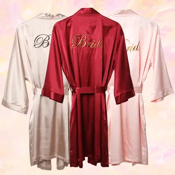 Siuvinėjimo Weddin Data Pavadinimas Dirbtiniais Šilko Kimono Skraiste Moteris Naktį Suknelė Nuotaka Bridesmaid, Chalatai Bachelorette Vestuvių Preparewear