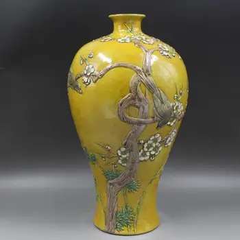Čing Qianlong Metai Pažymėti geltona Paramos plūduriavo skulptūra pastelinių laimingas, gražus senovinis senas prekes, antikvariniai porceliano