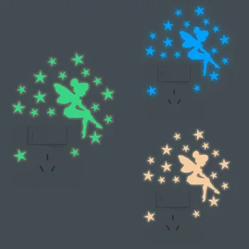 Šviesos Animacinių Filmų Jungiklis Lipdukas Švyti Tamsoje Lipdukas Liuminescencinės Fairy Moon Stars Lipdukas Vaikas Kambario Sienų Apdaila